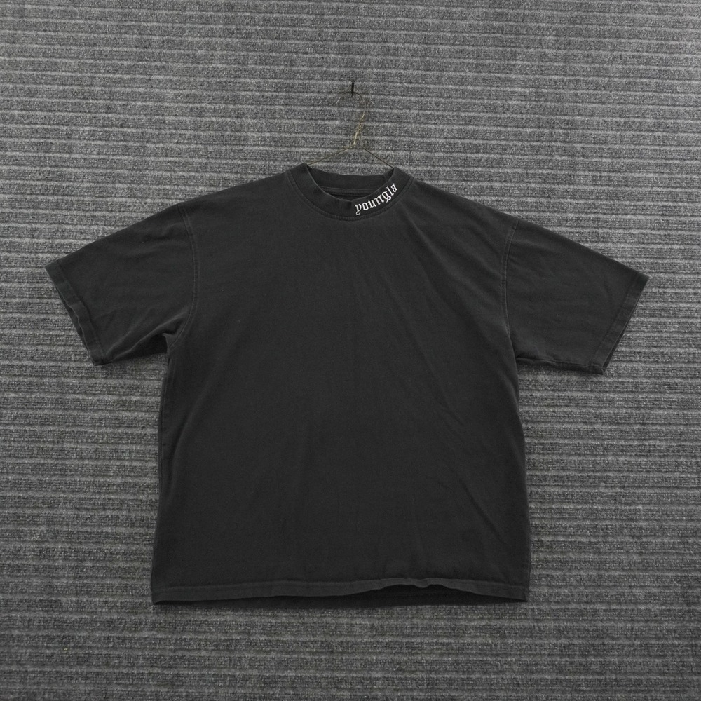 YoungLA T-Shirt Mens Medium Black Embroidered Mock Neck Boxy Fit
